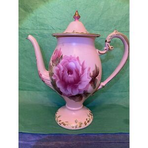 Pink Floral Teapot, Chromium plated LB Metal hand painted pink roses. Stunning‎
